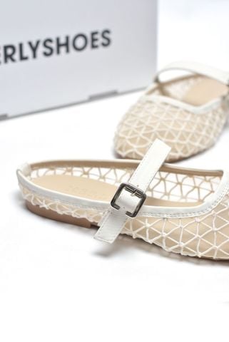 Giày Dép Sục Nữ Ren Lưới Merly 1639 Kem, Dép Sục Hè Thoáng Chân Nữ Tính, Dép Sục Big Size 35-43, Giày Búp Bê Nữ