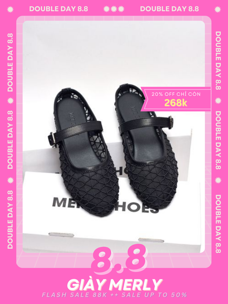 Giày Dép Sục Nữ Ren Lưới Merly 1639 Đen, Dép Sục Hè Thoáng Chân Nữ Tính, Dép Sục Big Size 35-43, Giày Búp Bê Nữ