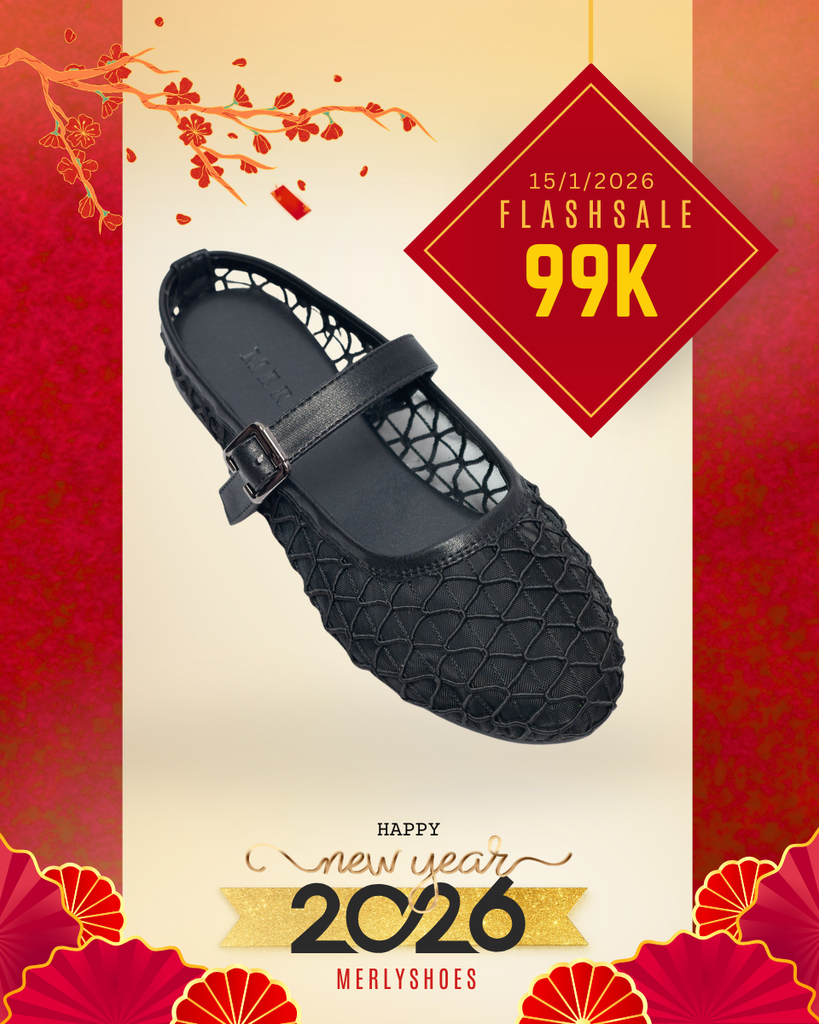 [Restock 35-43] Giày Dép Sục Nữ Ren Lưới Merly 1639 Đen, Dép Sục Hè Thoáng Chân Nữ Tính, Dép Sục Big Size 35-43, Giày Búp Bê Nữ, Dép Đi Biển