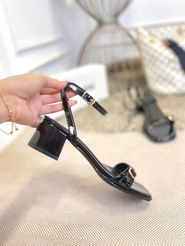 Sandal Cao Gót Đế Vuông 5cm Quai Ngang Mảnh Khóa Merly 1640 Đen Bóng Bigsize 35-43, Giày Cao Gót Mặc Áo Dài