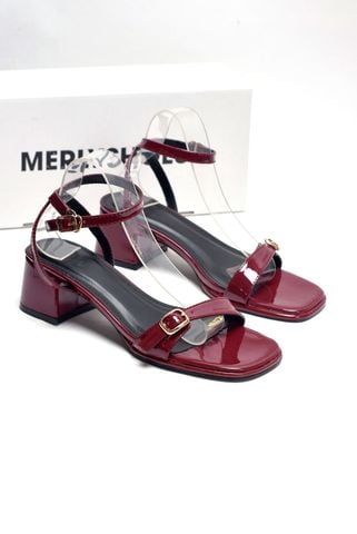 [NEW 35-43] Sandal Cao Gót Đế Vuông 5cm Quai Ngang Mảnh Khóa Merly 1640 Đỏ Bóng Bigsize 35-43, Giày Cao Gót Mặc Áo Dài