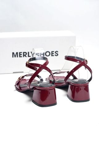 [NEW 35-43] Sandal Cao Gót Đế Vuông 5cm Quai Ngang Mảnh Khóa Merly 1640 Đỏ Bóng Bigsize 35-43, Giày Cao Gót Mặc Áo Dài