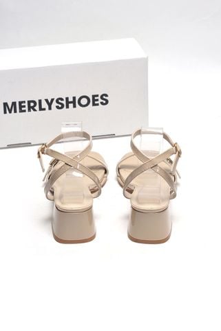 [NEW 35-43] Sandal Cao Gót Đế Vuông 5cm Nude Quai Mảnh Gắn Khóa Merly 1640 Kem Bigsize 35-43, Giày Cao Gót Mặc Áo Dài