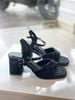 Sandals 7cm Merly 1641 Đen Vân Mây Size 35-43 Quai Ngang Xoắn Mềm Gót, Giày Xăng Đan Cao Gót Quai Ngang, Giày Công Sở Nữ