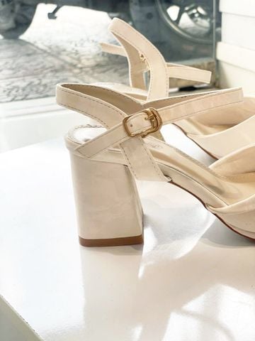 Sandals Trắng Kem Ivory Quai Xoắn Mềm Gót 7cm Merly 1641 Kem Vân Mây Size 35-43, Giày Xăng Đan Cao Gót Quai Ngang, Giày Công Sở Nữ