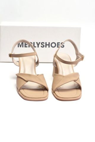 [NEW 35-43] Sandal Nữ Quai Ngang Xoắn Mềm Gót Cao 7cm Merly 1641 Màu Nâu Mờ Mịn Size 35-43, Giày Xăng Đan Cao Gót Quai Ngang, Giày Công Sở Nữ