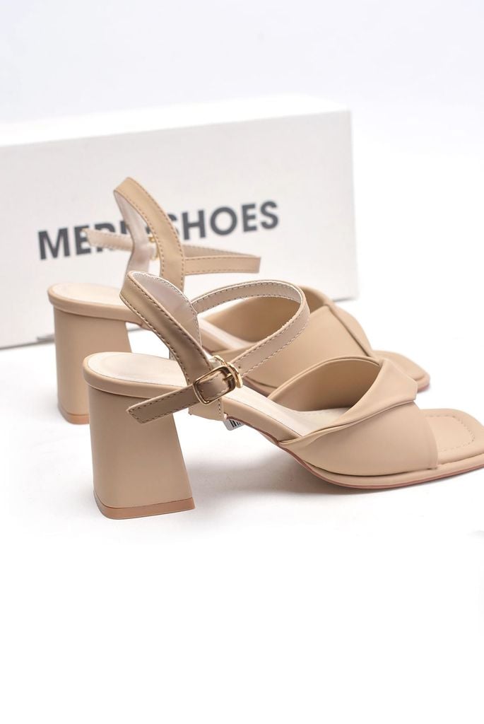 Sandal Nữ Quai Ngang Xoắn Mềm Gót Cao 7cm Merly 1641 Màu Nâu Mờ Mịn Size 35-43, Giày Xăng Đan Cao Gót Quai Ngang, Giày Công Sở Nữ