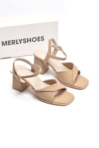 [NEW 35-43] Sandal Nữ Quai Ngang Xoắn Mềm Gót Cao 7cm Merly 1641 Màu Nâu Mờ Mịn Size 35-43, Giày Xăng Đan Cao Gót Quai Ngang, Giày Công Sở Nữ