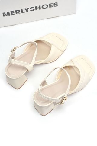 [NEW 35-43] Sandals Quai Ngang Xoắn Mềm Gót Cao 7cm Merly 1641 Màu Trắng Kem Size 35-43, Giày Xăng Đan Cao Gót Quai Ngang, Giày Công Sở Nữ
