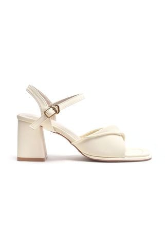 [NEW 35-43] Sandals Quai Ngang Xoắn Mềm Gót Cao 7cm Merly 1641 Màu Trắng Kem Size 35-43, Giày Xăng Đan Cao Gót Quai Ngang, Giày Công Sở Nữ