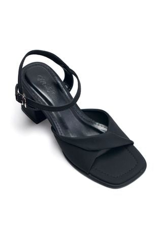 [NEW 35-43] Sandals Nữ Quai Ngang Xoắn Mềm Gót Cao 7cm Merly 1641 Đen Mờ Mịn Size 35-43, Giày Xăng Đan Cao Gót Quai Ngang, Giày Công Sở Nữ