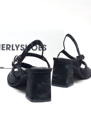 Sandals Cao Gót 6cm Quai Ngang Mềm Công Sở Merly 1641 Đen Vân Mây Size 35-43, Giày Xăng Đan Cao Gót Quai Ngang, Giày Công Sở Nữ