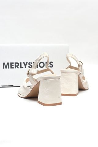 Sandals Cao Gót 6cm Quai Xoắn Mềm Merly 1641 Trắng Kem Vân Mây Size 35-43, Giày Xăng Đan Cao Gót Quai Ngang, Giày Công Sở Nữ