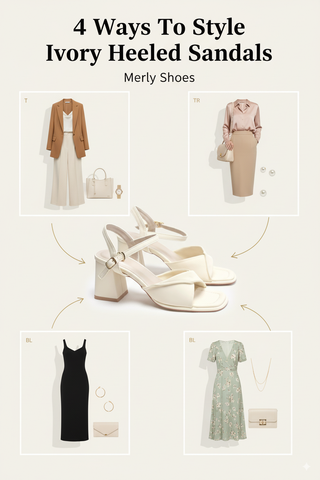 [NEW 35-43] Sandals Quai Ngang Xoắn Mềm Gót Cao 7cm Merly 1641 Màu Trắng Kem Size 35-43, Giày Xăng Đan Cao Gót Quai Ngang, Giày Công Sở Nữ