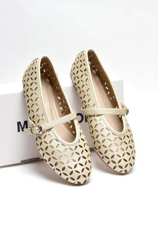 Giày Búp Bê Có Quai Ngang Da Lỗ Thoáng Khí Mềm Mại Đế Chống Trơn Merly 1642 Kem Vàng Nhũ