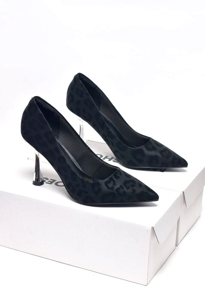 [New Arrivals] Giày Cao Gót Da Beo Gót Bạc 9cm Merly 1644 Đen Beo, Giày Cao Gót Bigsize 35-43, Giày Đi Tiệc, Giày Cao Gót Bít Mũi, Giày Công Sở Nữ