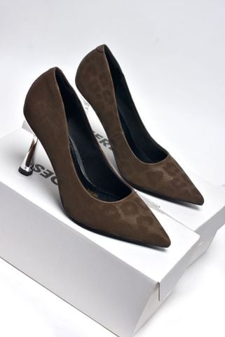 [New Arrivals] Giày Cao Gót Da Beo Gót Bạc 9cm Merly 1644 Nâu Beo, Giày Cao Gót Bigsize 35-43, Giày Đi Tiệc, Giày Cao Gót Bít Mũi, Giày Công Sở Nữ