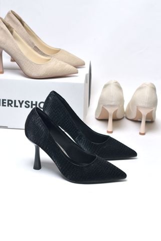 [New Arrivals] Giày Cao Gót 9cm Da Vân Cá Sấu Lót Mút Mềm Mại 1644 Kem Nâu Croco, Giày Cao Gót Big Size, Giày Cao Gót Bít Mũi, Giày Công Sở Nữ, Giày Đi Sự Kiện