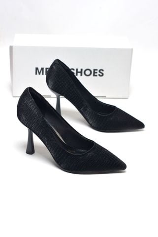 Giày Cao Gót Da Vân Cá Sấu Lót Mút Mềm Mại 1644 Merly Đen Croco, Giày Cao Gót Bigsize Cao Cấp