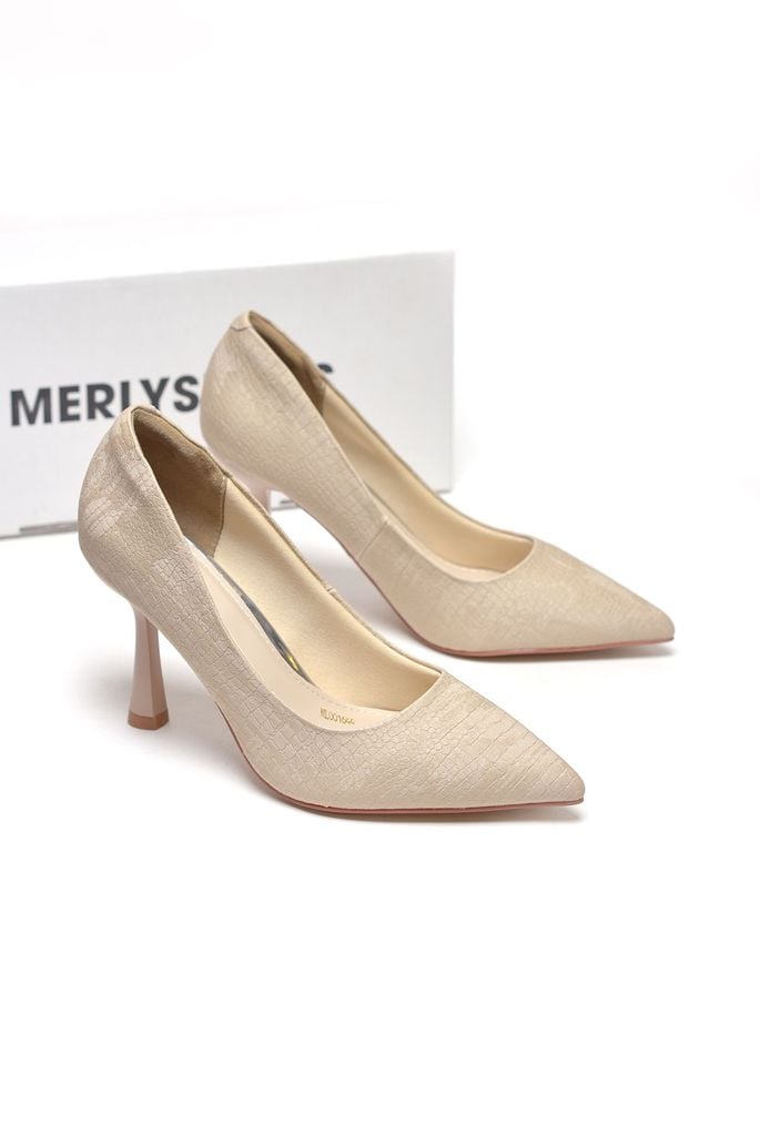 [New Arrivals] Giày Cao Gót 9cm Da Vân Cá Sấu Lót Mút Mềm Mại 1644 Kem Nâu Croco, Giày Cao Gót Big Size, Giày Cao Gót Bít Mũi, Giày Công Sở Nữ, Giày Đi Sự Kiện