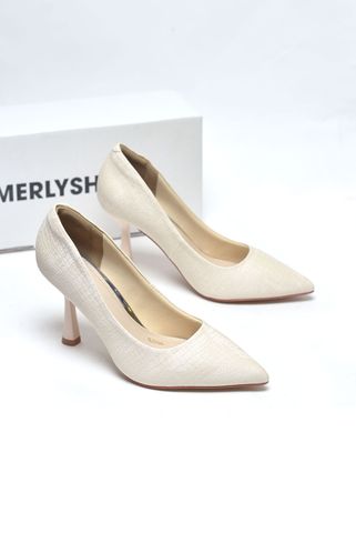 [New Arrivals] Giày Cao Gót 9cm Da Vân Cá Sấu Lót Mút Mềm Mại 1644 Merly Trắng Kem Croco, Giày Cao Gót Big Size, Giày Cao Gót Bít Mũi, Giày Công Sở Nữ, Giày Đi Sự Kiện