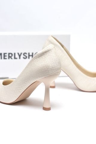 [New Arrivals] Giày Cao Gót 9cm Da Vân Cá Sấu Lót Mút Mềm Mại 1644 Merly Trắng Kem Croco, Giày Cao Gót Big Size, Giày Cao Gót Bít Mũi, Giày Công Sở Nữ, Giày Đi Sự Kiện