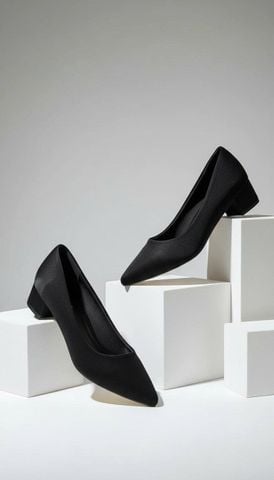 Giày Bít Mũi Gót Thấp 3cm Merly 1645 Đen Huyền, Giày Công Sơ Nữ, Giày Đế Thấp, Giày Đế Vuông, Giày Búp Bê Cao Gót, Giày Big Size Nữ