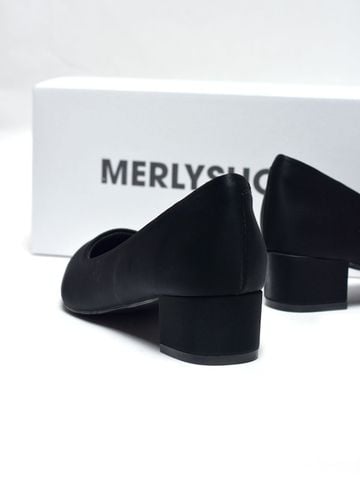 Giày Bít Mũi Gót Thấp 3cm Merly 1645-3p Đen Huyền, Giày Công Sơ Nữ, Giày Đế Thấp, Giày Đế Vuông, Giày Búp Bê Cao Gót, Giày Big Size Nữ