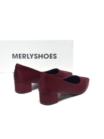 Giày Bít Mũi Gót Thấp 3cm Merly 1645-3p Đỏ Burgundy, Giày Công Sơ Nữ, Giày Đế Thấp, Giày Đế Vuông, Giày Búp Bê Cao Gót, Giày Big Size Nữ