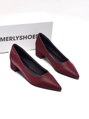 Giày Bít Mũi Gót Thấp 3cm Merly 1645-3p Đỏ Burgundy, Giày Công Sơ Nữ, Giày Đế Thấp, Giày Đế Vuông, Giày Búp Bê Cao Gót, Giày Big Size Nữ