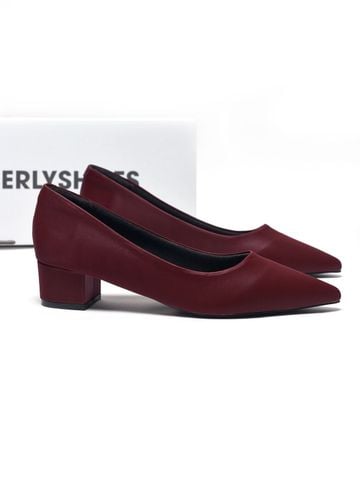 Giày Bít Mũi Gót Thấp 3cm Merly 1645-3p Đỏ Burgundy, Giày Công Sơ Nữ, Giày Đế Thấp, Giày Đế Vuông, Giày Búp Bê Cao Gót, Giày Big Size Nữ