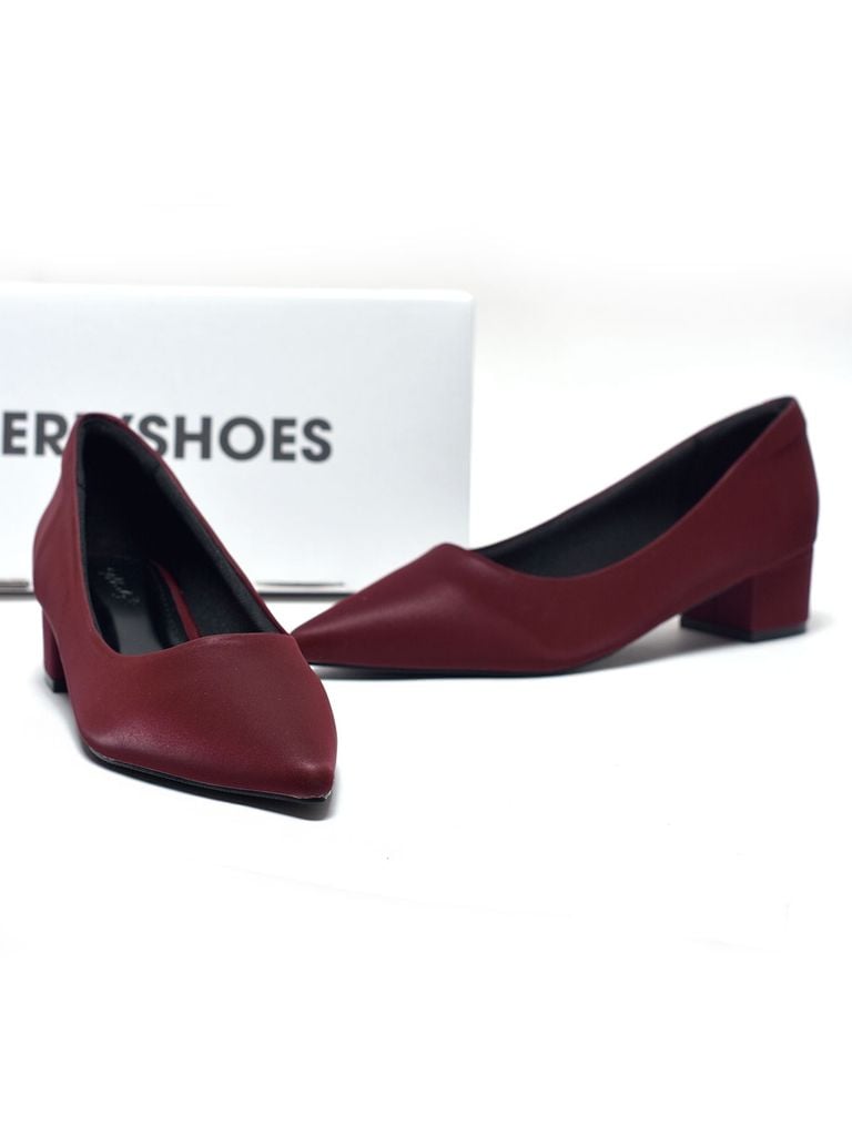 Giày Bít Mũi Gót Thấp 3cm Merly 1645-3p Đỏ Burgundy, Giày Công Sơ Nữ, Giày Đế Thấp, Giày Đế Vuông, Giày Búp Bê Cao Gót, Giày Big Size Nữ