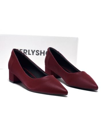 Giày Bít Mũi Gót Thấp 3cm Merly 1645-3p Đỏ Burgundy, Giày Công Sơ Nữ, Giày Đế Thấp, Giày Đế Vuông, Giày Búp Bê Cao Gót, Giày Big Size Nữ