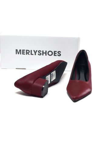 Giày Bít Mũi Gót Thấp 3cm Merly 1645-3p Đỏ Burgundy, Giày Công Sơ Nữ, Giày Đế Thấp, Giày Đế Vuông, Giày Búp Bê Cao Gót, Giày Big Size Nữ