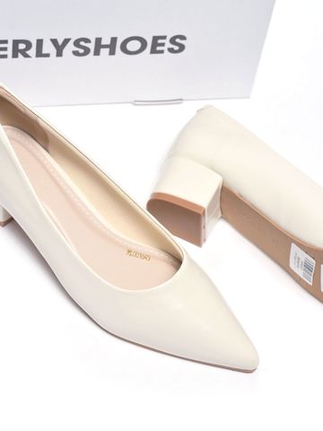 Giày Bít Mũi Gót Thấp 3cm Merly 1645-3p Trắng Kem Ivory, Giày Công Sơ Nữ, Giày Đế Thấp, Giày Đế Vuông, Giày Búp Bê Cao Gót, Giày Big Size Nữ