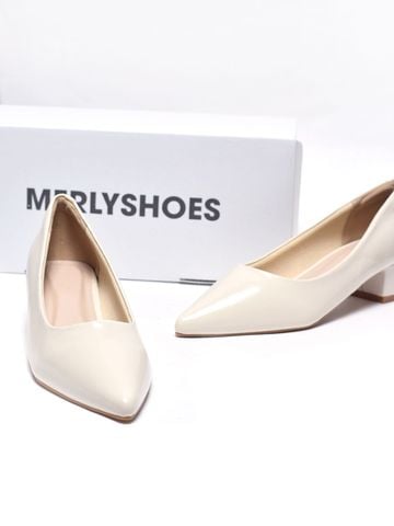 Giày Bít Mũi Gót Thấp 3cm Merly 1645 Trắng Kem Ivory