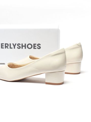 Giày Bít Mũi Gót Thấp 3cm Merly 1645-3p Trắng Kem Ivory, Giày Công Sơ Nữ, Giày Đế Thấp, Giày Đế Vuông, Giày Búp Bê Cao Gót, Giày Big Size Nữ
