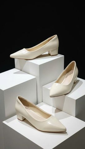 Giày Bít Mũi Gót Thấp 3cm Merly 1645 Kem Ivory, Giày Công Sơ Nữ, Giày Đế Thấp, Giày Đế Vuông, Giày Búp Bê Cao Gót, Giày Big Size Nữ