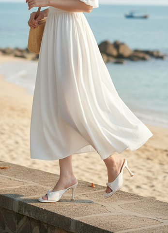 Guốc Nữ Quai Ngang Nơ Nhỏ Gót Nhọn Cao 8cm Có Đúp Mũi Merly 1646 Trắng Ivory, Guốc Nữ Bigsize 35-43, Dép Cao Gót Nữ Tính