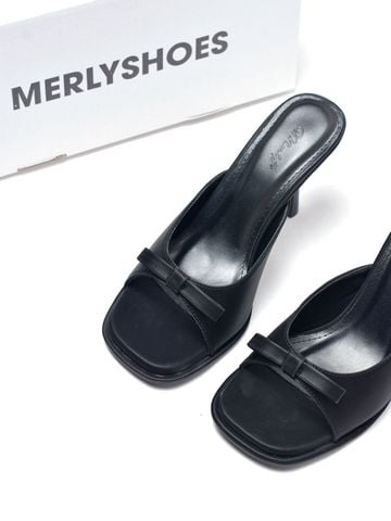 uốc Nữ Quai Ngang Nơ Nhỏ Gót Nhọn Cao 9cm Có Đúp Mũi Merly 1646 Đen Huyền