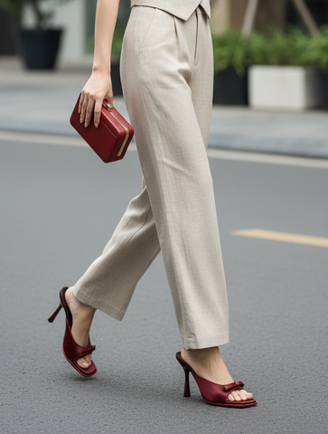 Guốc Nữ Quai Ngang Nơ Nhỏ Gót Nhọn Cao 8cm Có Đúp Mũi Merly 1646 Đỏ Burgundy, Guốc Nữ Bigsize 35-43, Dép Cao Gót Nữ Tính