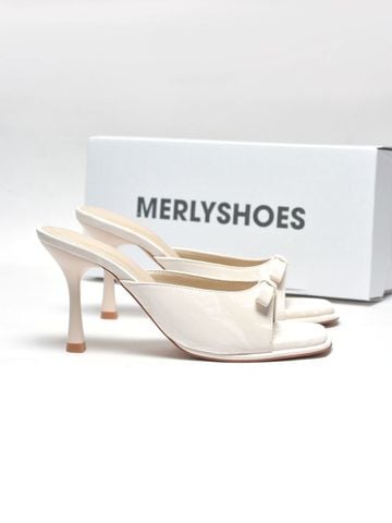 Guốc Nữ Quai Ngang Nơ Nhỏ Gót Nhọn Cao 9cm Có Đúp Mũi Merly 1646 Trắng Ivory, Guốc Nữ Bigsize 35-43, Dép Cao Gót Nữ Tính, Guốc Mules Mũi Vuông, Dép Guốc Hè 2026