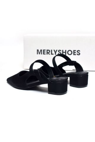[New Arrivals] Guốc Sục Nữ Merly Bigsize 35-43, Giày Sục Nữ Mũi Nhọn Đế Vuông 3cm 1647 Đen, Sandal Bít Mũi, Giày Mule, Giày Búp Bê, Giày Công Sở Nữ