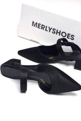 Guốc Sục Nữ Merly Bigsize 35-43, Giày Sục Nữ Mũi Nhọn Đế Vuông 3cm 1647 Đen