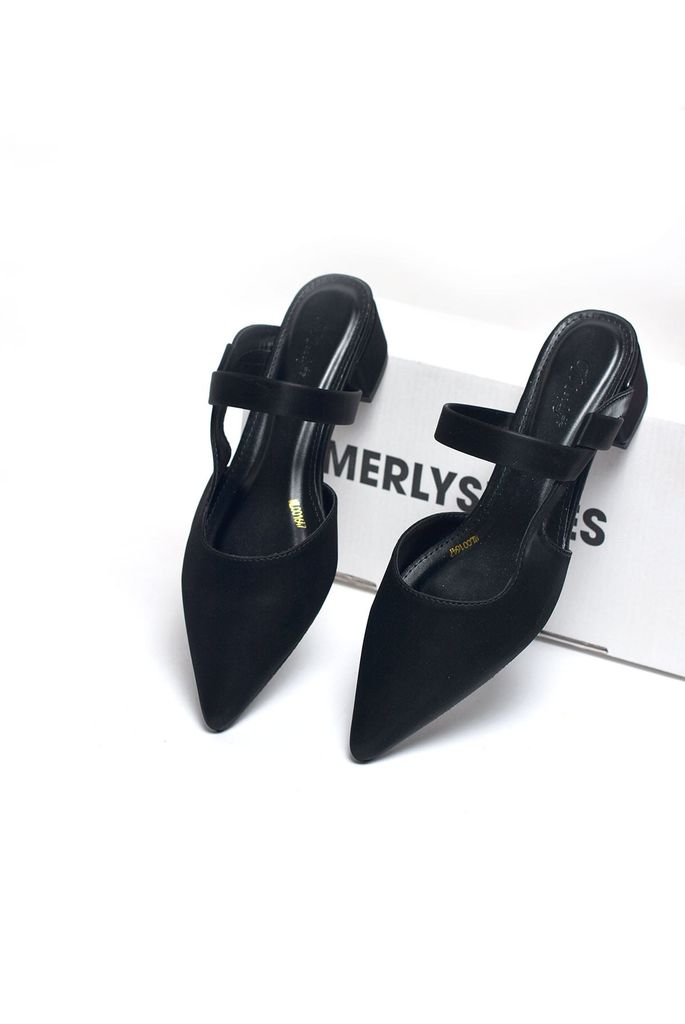 [New Arrivals] Guốc Sục Nữ Merly Bigsize 35-43, Giày Sục Nữ Mũi Nhọn Đế Vuông 3cm 1647 Đen, Sandal Bít Mũi, Giày Mule, Giày Búp Bê, Giày Công Sở Nữ