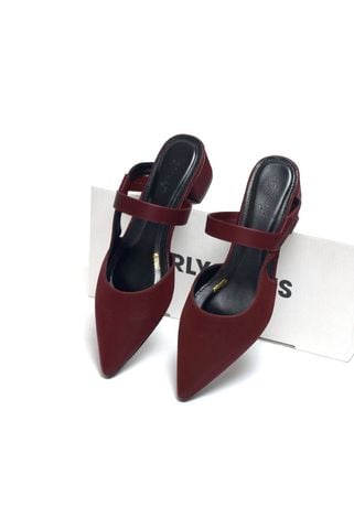[New Arrivals] Guốc Sục Đỏ Mũi Nhọn Nữ Merly Bigsize 35-43, Giày Sục Đế Vuông 3cm 1647 Đỏ Cherry Mờ, Sandal Bít Mũi, Giày Mule, Giày Búp Bê, Giày Công Sở Nữ