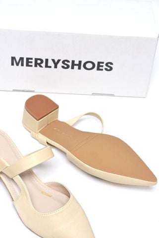 [New Arrivals] Guốc Sục Nữ Nude Mũi Nhọn Merly Bigsize 35-43, Giày Sục Nữ Đế Vuông 3cm 1647 Kem, Sandal Bít Mũi, Giày Mule, Giày Búp Bê, Giày Công Sở Nữ