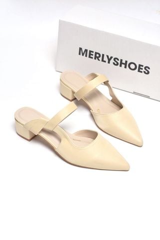 Guốc Sục Nữ Nude Mũi Nhọn Merly Bigsize 35-43, Giày Sục Nữ Đế Vuông 3cm 1647 Kem