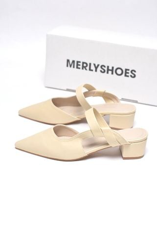 [New Arrivals] Guốc Sục Nữ Nude Mũi Nhọn Merly Bigsize 35-43, Giày Sục Nữ Đế Vuông 3cm 1647 Kem, Sandal Bít Mũi, Giày Mule, Giày Búp Bê, Giày Công Sở Nữ