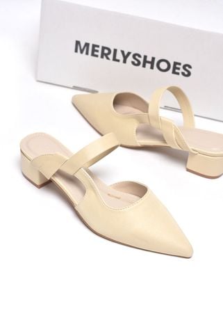 Guốc Sục Nữ Nude Mũi Nhọn Merly Bigsize 35-43, Giày Sục Nữ Đế Vuông 3cm 1647 Kem